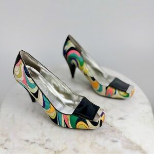 Vintage Mod 90’s Square Toe Pumps Groovy Vibe Heels Size 10 Colorful